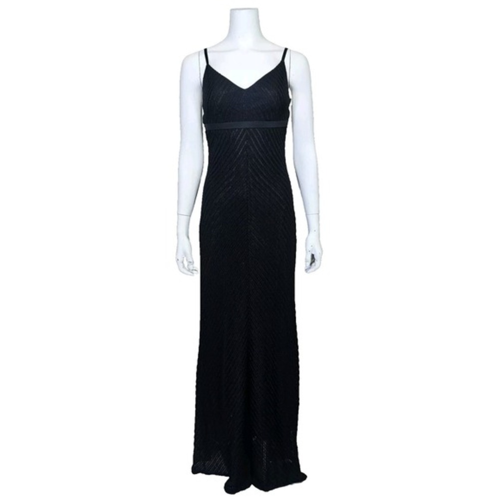 Cache Womens S Mesh Net Black Empire Waist Maxi‎ Dress Y2K Formal Summer Cruise